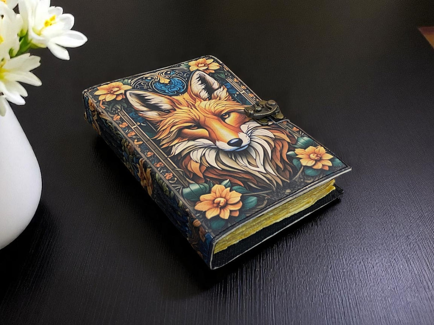 Wolf Grimoire Leather Journal – Handmade Celtic Notebook with Vintage Deckle Edge Pages