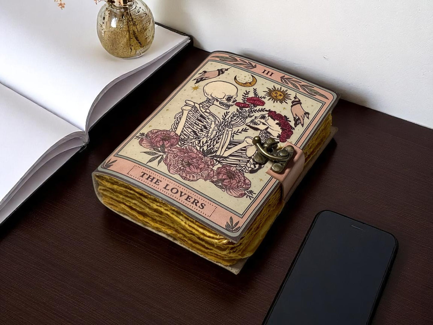 The Lovers Book of Shadows – Handmade Leather Grimoire Journal with Vintage Deckle Edge Paper