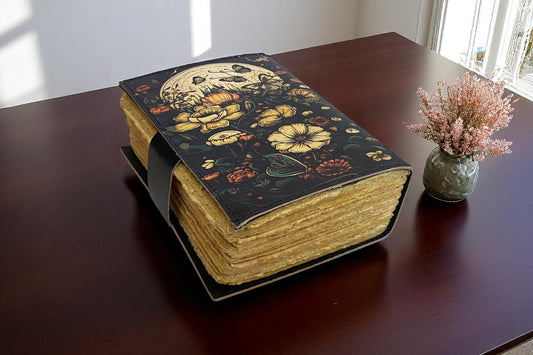 Fox Leather Grimoire Journal – Book of Shadows with Deckle Paper & Vintage Lock