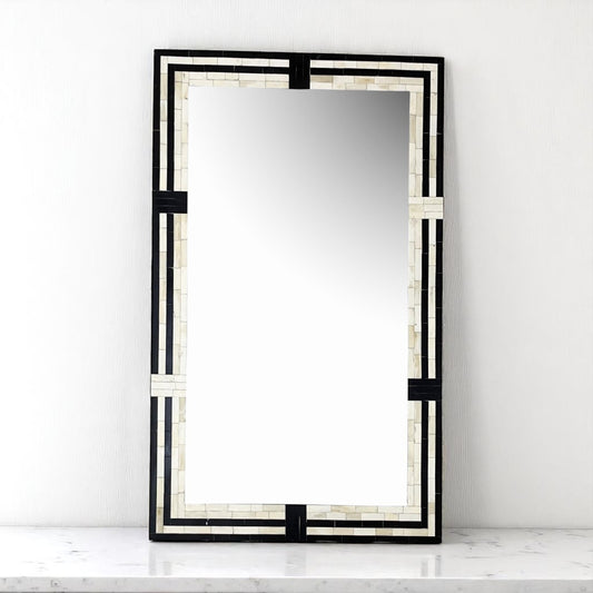 Blue Bone Inlay Mirror Frame – 48x30 in Handmade Floral Wall Décor by Hana Exports