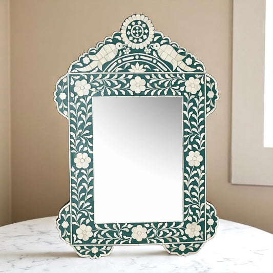 Handmade Bone Inlay Mirror Frame – Floral Wall Decor – 20"x30" by Hana Exports
