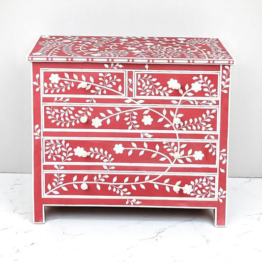 Handmade Bone Inlay Sideboard Cabinet – Floral Pattern Storage Furniture by HANA EXPORTS