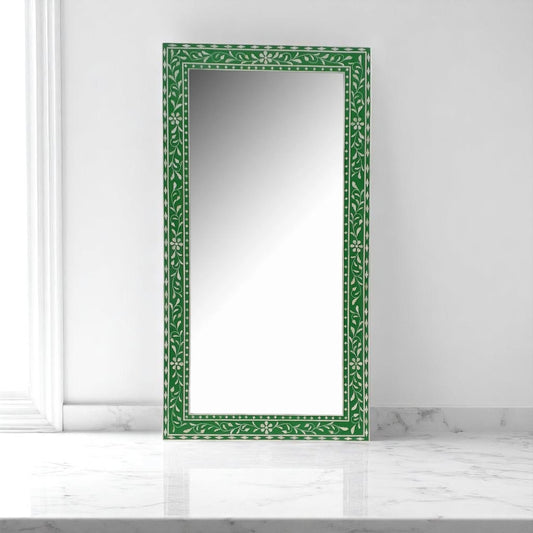Handmade Bone Inlay Modern Mirror Frame | Wood & Resin Wall Décor by HANA EXPORTS