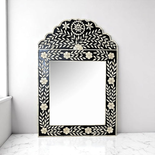Handmade Bone Inlay Mirror Frame – 20x30" Wall Décor with Floral Pattern by HANA EXPORTS