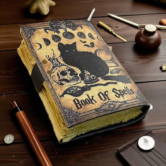 Celtic Cat Leather Journal – Handmade Grimoire, Spell Book, Book of Shadows for Men & Women