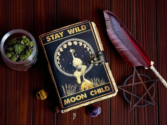 Sun & Moon Leather Journal | Vintage Handmade Deckle Edge Notebook | HANA EXPORTS