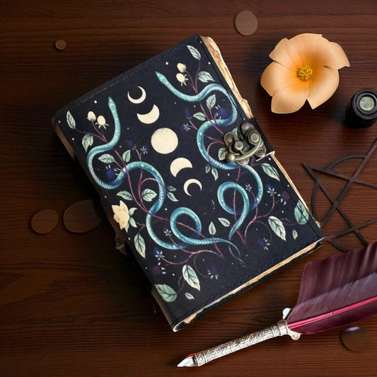 Sun & Moon Leather Journal | Handmade Vintage Notebook | C-Lock Closure