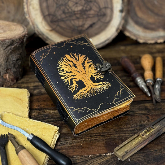 Grimoire Leather Journal – Tree of Life | Handmade Spell Book of Shadows | Witchcraft Grimoire Notebook - Hana Exports