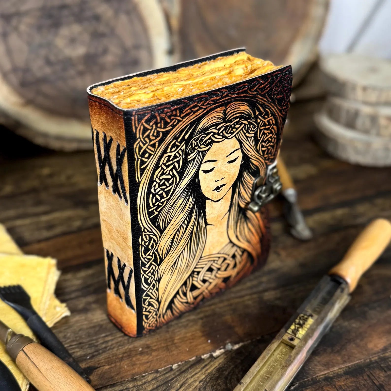 Handmade Celtic Leather Journal โ Vintage Fantasy Notebook with Lock | Unique Gift for Writers, Artists & Wiccans - Hana Exports