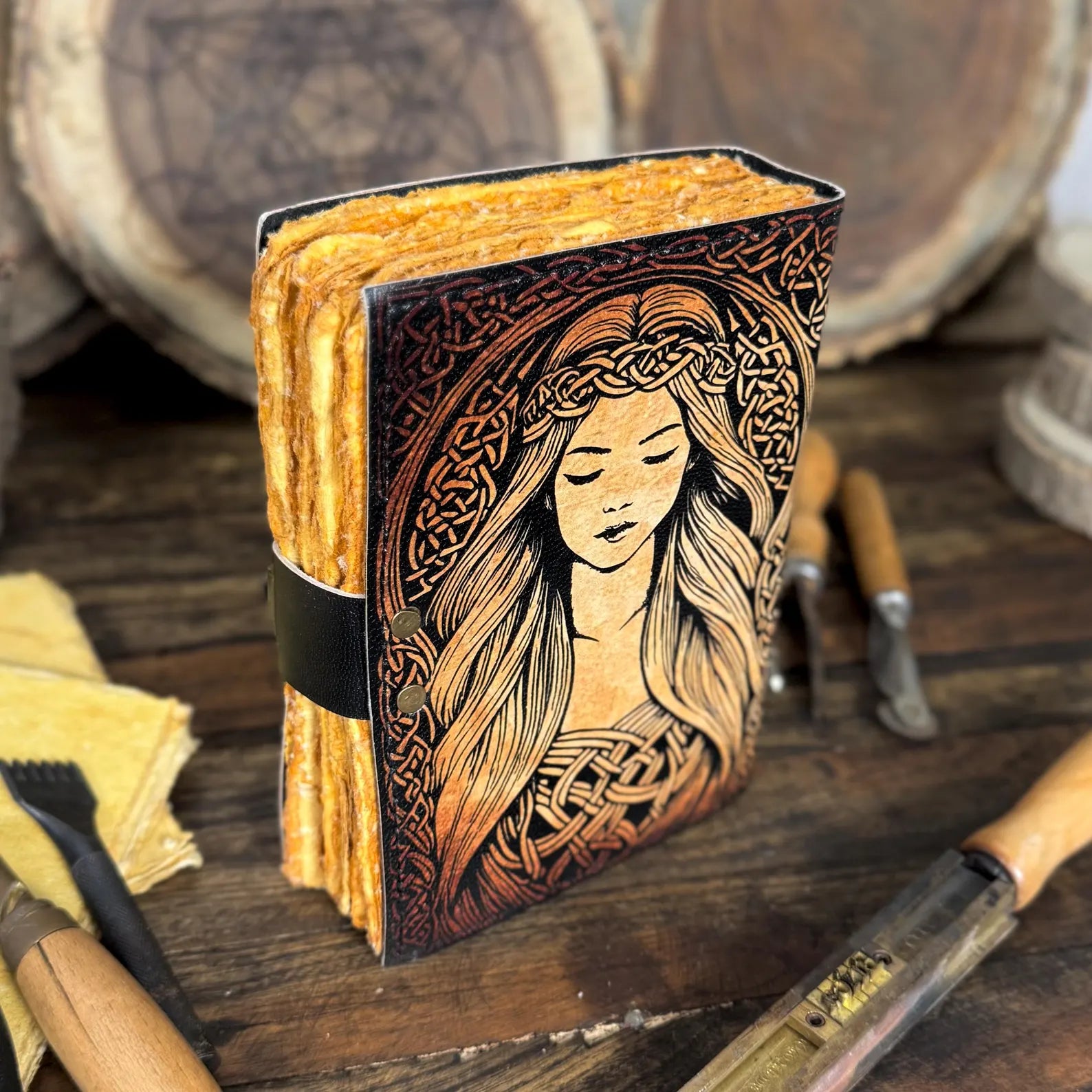Handmade Celtic Leather Journal โ Vintage Fantasy Notebook with Lock | Unique Gift for Writers, Artists & Wiccans - Hana Exports