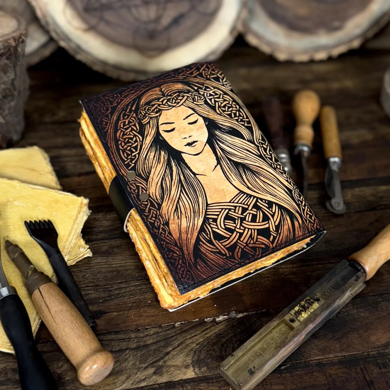 Handmade Celtic Leather Journal โ Vintage Fantasy Notebook with Lock | Unique Gift for Writers, Artists & Wiccans - Hana Exports