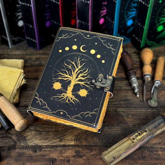 Large Grimoire Leather Journal – Tree of Life | Handmade Spell Book of Shadows | Witchcraft Grimoire Notebook - Hana Exports