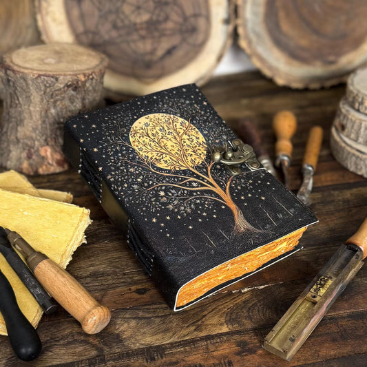 Handmade Leather Journal with Tree of Life Moon | Vintage Rustic Notebook | Gift for Writers, Book Of Shadows, Artists & Journal Lovers - Hana Exports