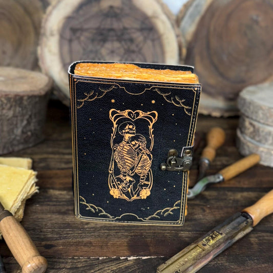 Handmade Leather Journal with Skull Lover | Vintage Rustic Notebook | Gift for Writers, Book Of Shadows - Hana Exports