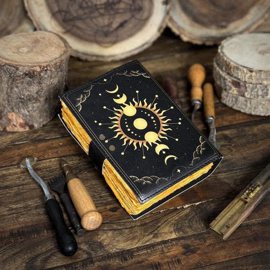 Moon Phase Vintage Leather Journal for Men & Women of Antique Handmade Deckle Edge Paper, Leather Sketchbook - Hana Exports