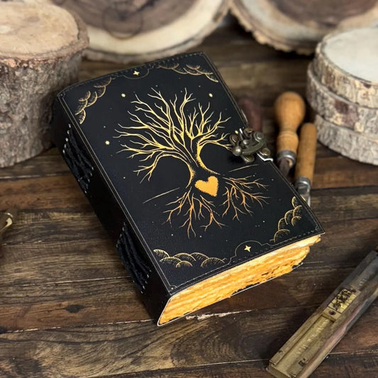 Grimoire leather journal, Print Tree of Life Journal, Blank spell book book of shadows Leather Celestial - Hana Exports