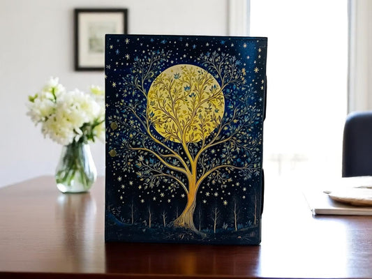 Tree of Life Leather Grimoire – Spell Book of Shadows with Brass Lock & Deckle Paper