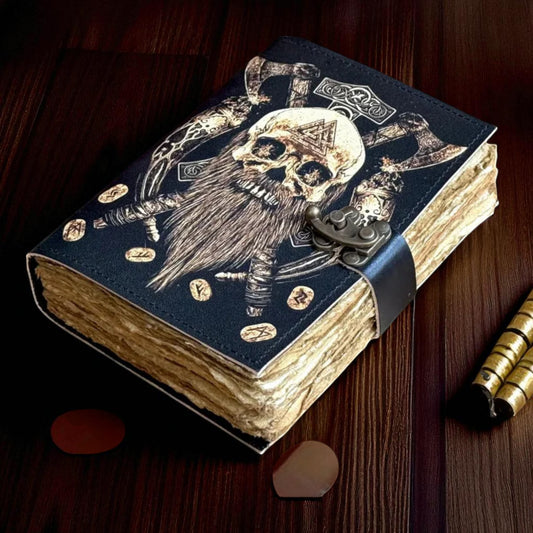 Valhalla Viking Leather Journal with Antique Paper & Key Lock | Handmade Norse Notebook by HANA EXPORTS