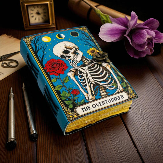 Overthinker Leather Journal – Gothic Spell Book with Lock & Handmade Paper | Custom Engraved