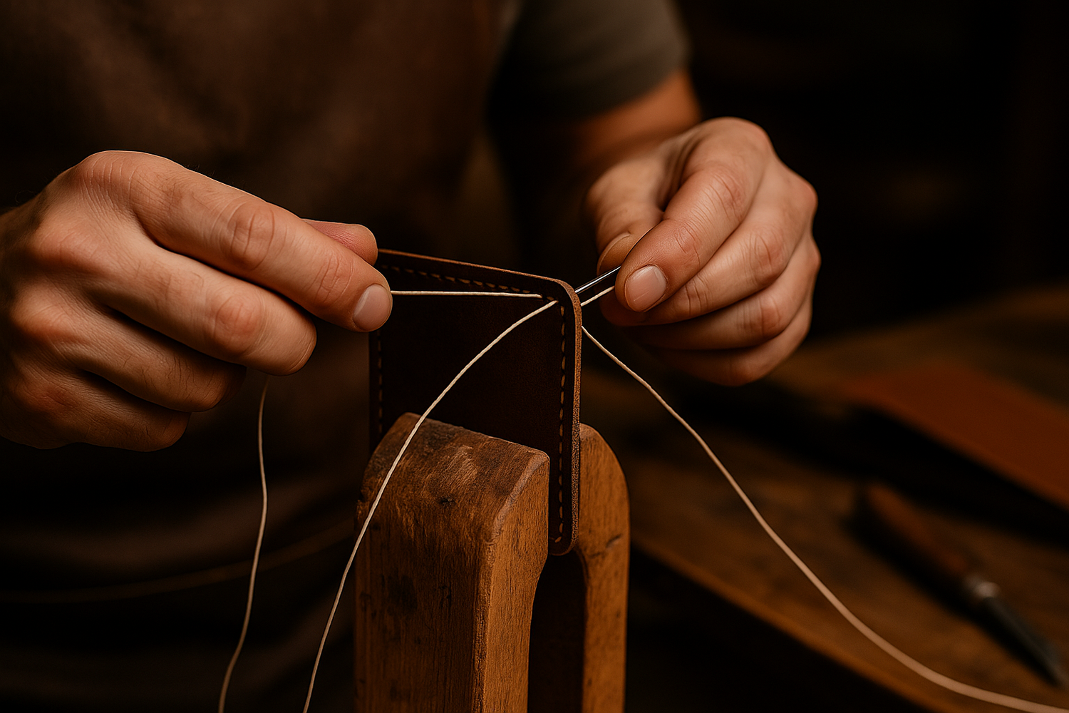 Handcrafted leather journals in various sizes and colors stacked on a rustic wooden table, showcasing vintage-style covers and artisanal detailing
