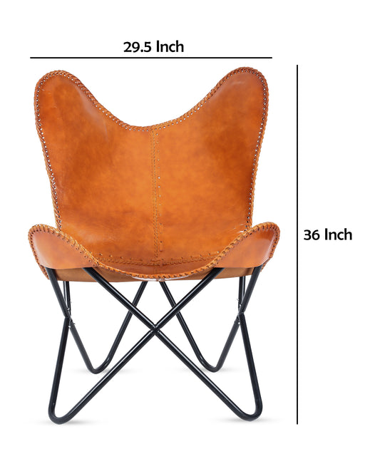 Leather Living Room Chairs-Butterfly Chair Brown Leather Butterfly Chair-Handmade with Powder Coated Folding Iron Frame (Cover with Folding Frame) (Black Frame) (Tan cover with gold frame) - Hana Exports