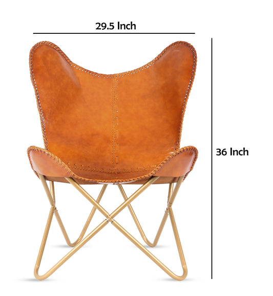 Leather Living Room Chairs-Butterfly Chair Brown Leather Butterfly Chair-Handmade with Powder Coated Folding Iron Frame (Cover with Folding Frame) (Black Frame) (Tan cover with gold frame) - Hana Exports