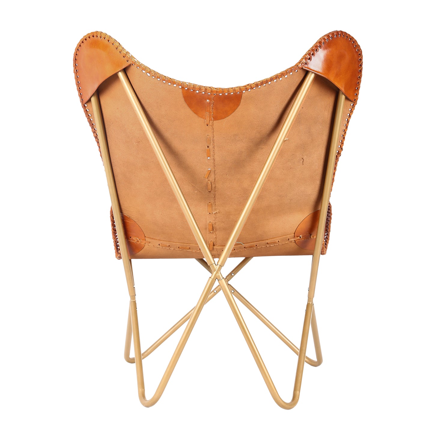 Leather Living Room Chairs-Butterfly Chair Brown Leather Butterfly Chair-Handmade with Powder Coated Folding Iron Frame (Cover with Folding Frame) (Black Frame) (Tan cover with gold frame) - Hana Exports