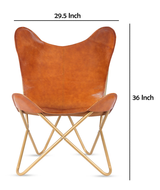Leather Living Room Chairs-Butterfly Chair Brown Leather Butterfly Chair-Handmade with Powder Coated Folding Iron Frame (Cover with Folding Frame) (Black Frame) (Tan cover with gold frame) - Hana Exports