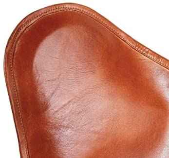 Classy Handmade Leather Living Room Chairs-Butterfly Chair Tan Side Hand Stich Leather Butterfly Chair-Handmade with Powder Coated Folding Iron Frame (Cover with Folding Frame) (Stylish Black Frame)