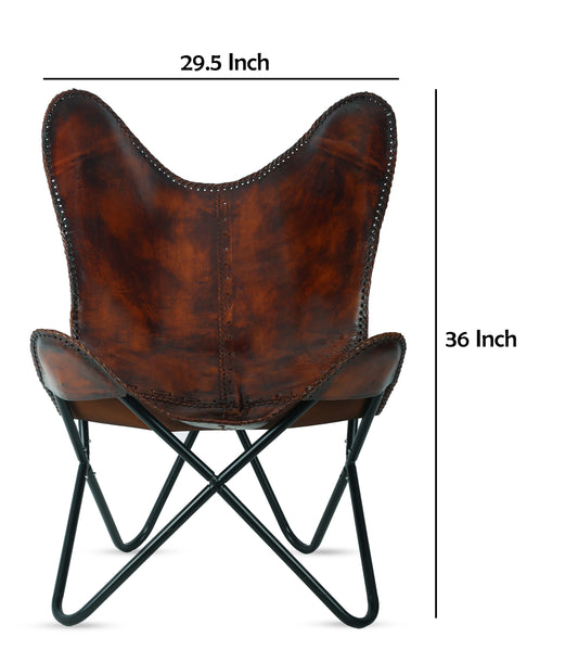Leather Living Room Chairs-Butterfly Chair Brown Leather Butterfly Chair-Handmade with Powder Coated Folding Iron Frame (Cover with Folding Frame) (Black Frame) ( Antique Brown cover with Black frame) - Hana Exports
