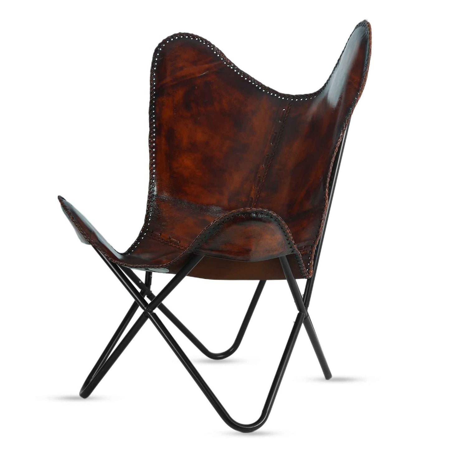 Leather Living Room Chairs-Butterfly Chair Brown Leather Butterfly Chair-Handmade with Powder Coated Folding Iron Frame (Cover with Folding Frame) (Black Frame) ( Antique Brown cover with Black frame)