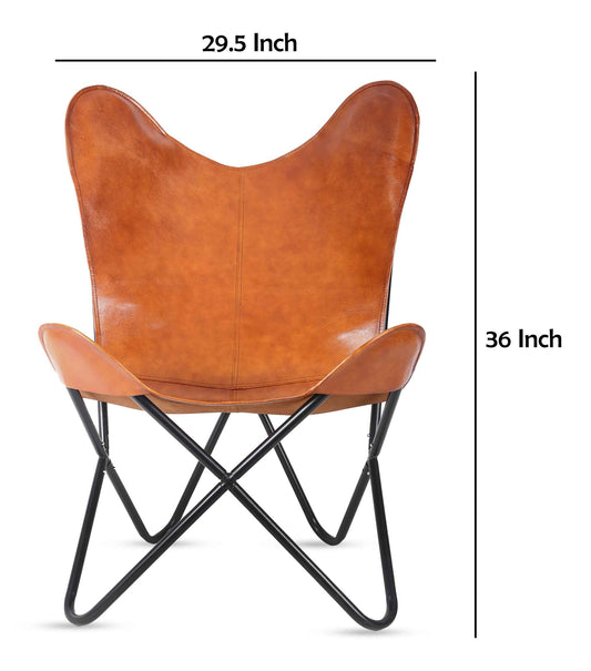 Leather Living Room Chairs-Butterfly Chair Brown Leather Butterfly Chair-Handmade with Powder Coated Folding Iron Frame (Cover with Folding Frame) (Black Frame) (Tan cover with gold frame)
