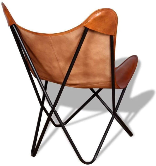 Leather Living Room Chairs-Butterfly Chair Brown Leather Butterfly Chair-Handmade with Powder Coated Folding Iron Frame (Cover with Folding Frame) (Black Frame) (Tan Cover with Black Frame) - Hana Exports