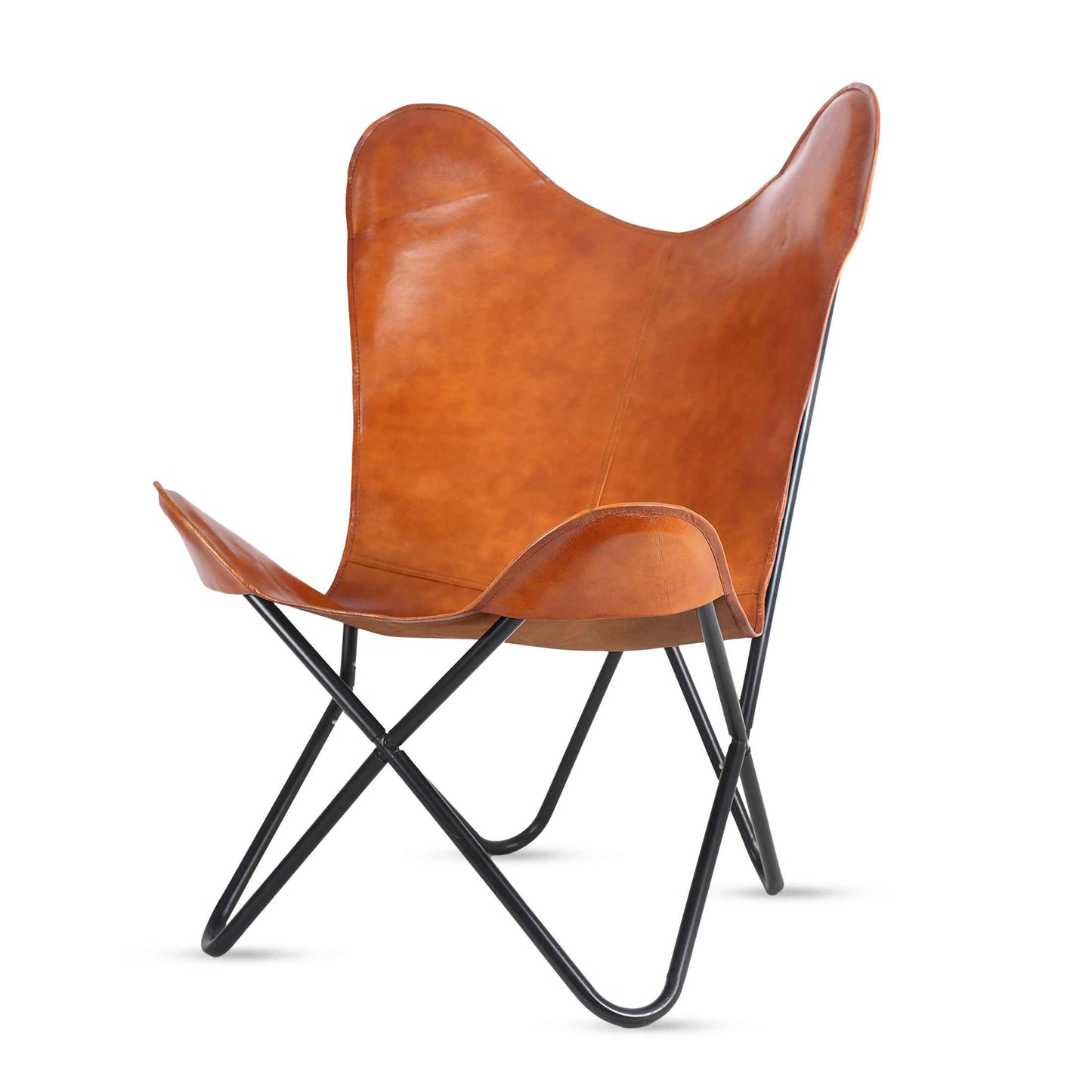 Leather Living Room Chairs-Butterfly Chair Brown Leather Butterfly Chair-Handmade with Powder Coated Folding Iron Frame (Cover with Folding Frame) (Black Frame) (Tan cover with gold frame)