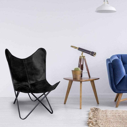 Leather Butterfly Chair Black Living Room Chair Accent Chairs armless Chair Leather Chair with Black Metal Base (Iron Frame with Black Cover)