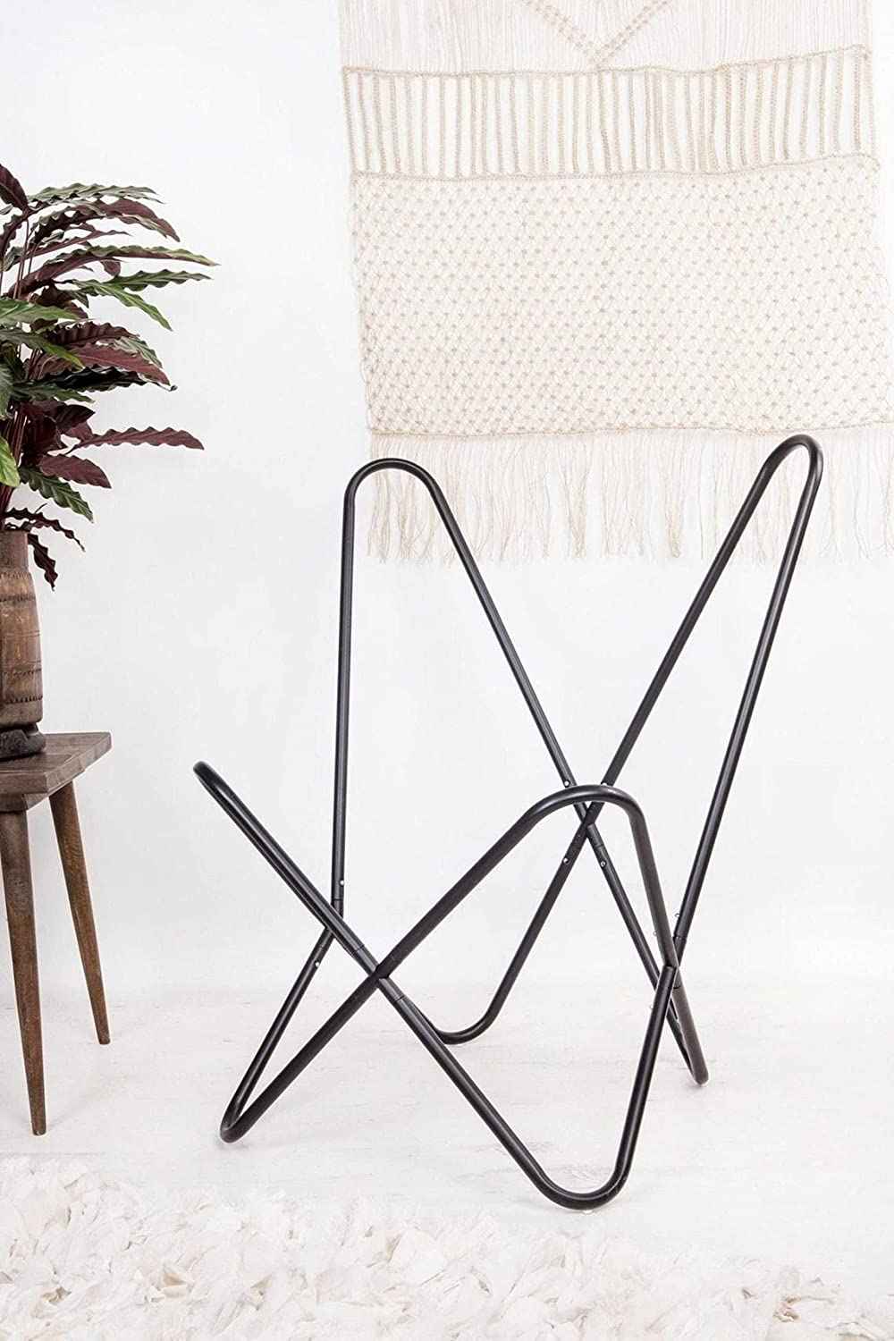 Leather Butterfly Chair Vintage Leather Lounge Relax Arm Chair Handmade Genuine Leather Butterfly Chair White Leather Cover (with Fold-able Stand)