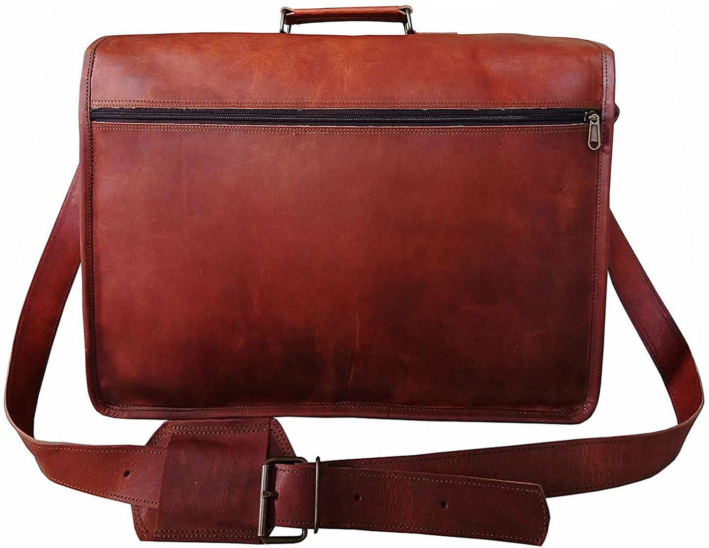 Vintage Handmade Leather Crossbody Satchel Briefcase bag (18") - Hana Exports