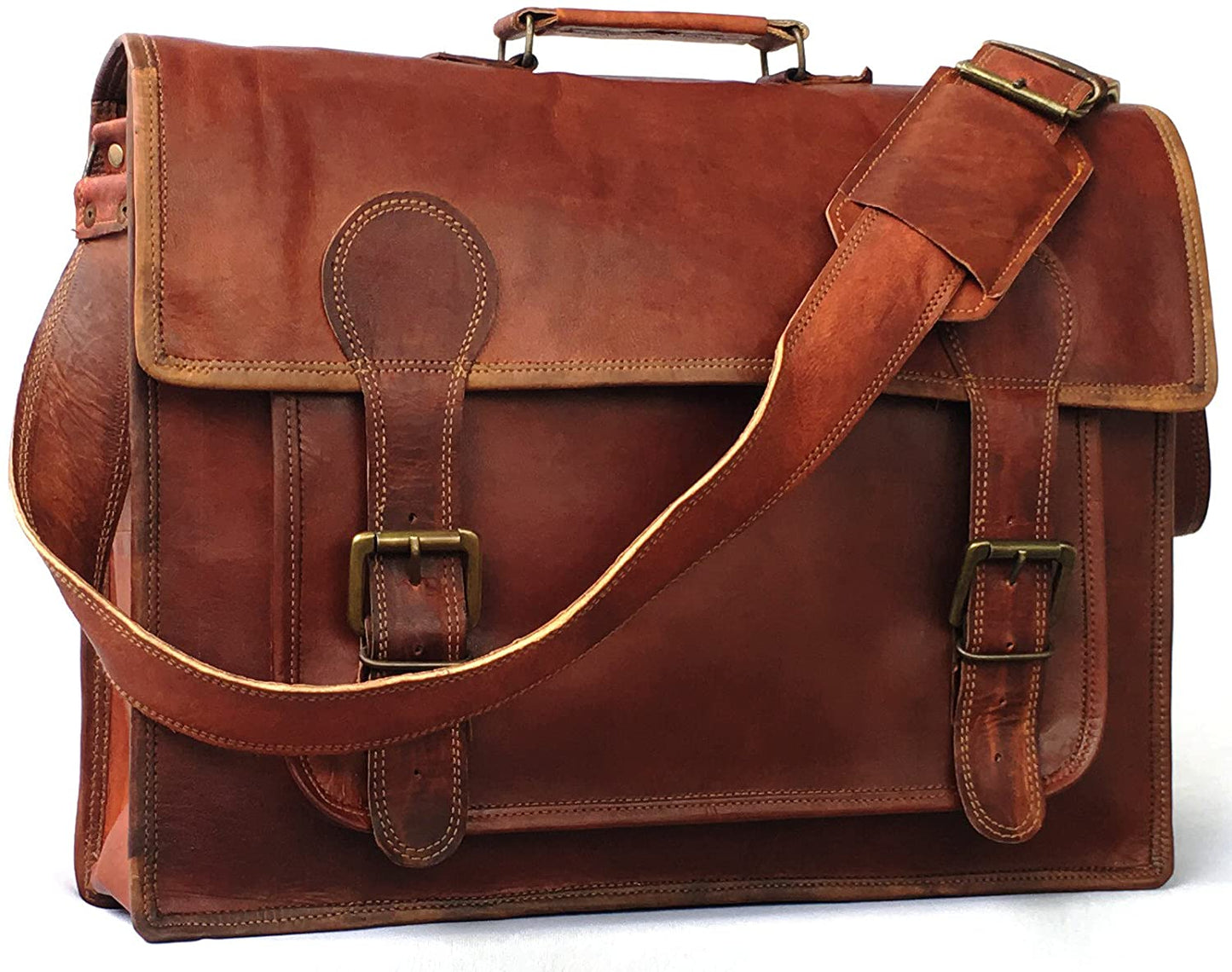 Vintage Handmade Leather Crossbody Satchel Briefcase bag (18") - Hana Exports