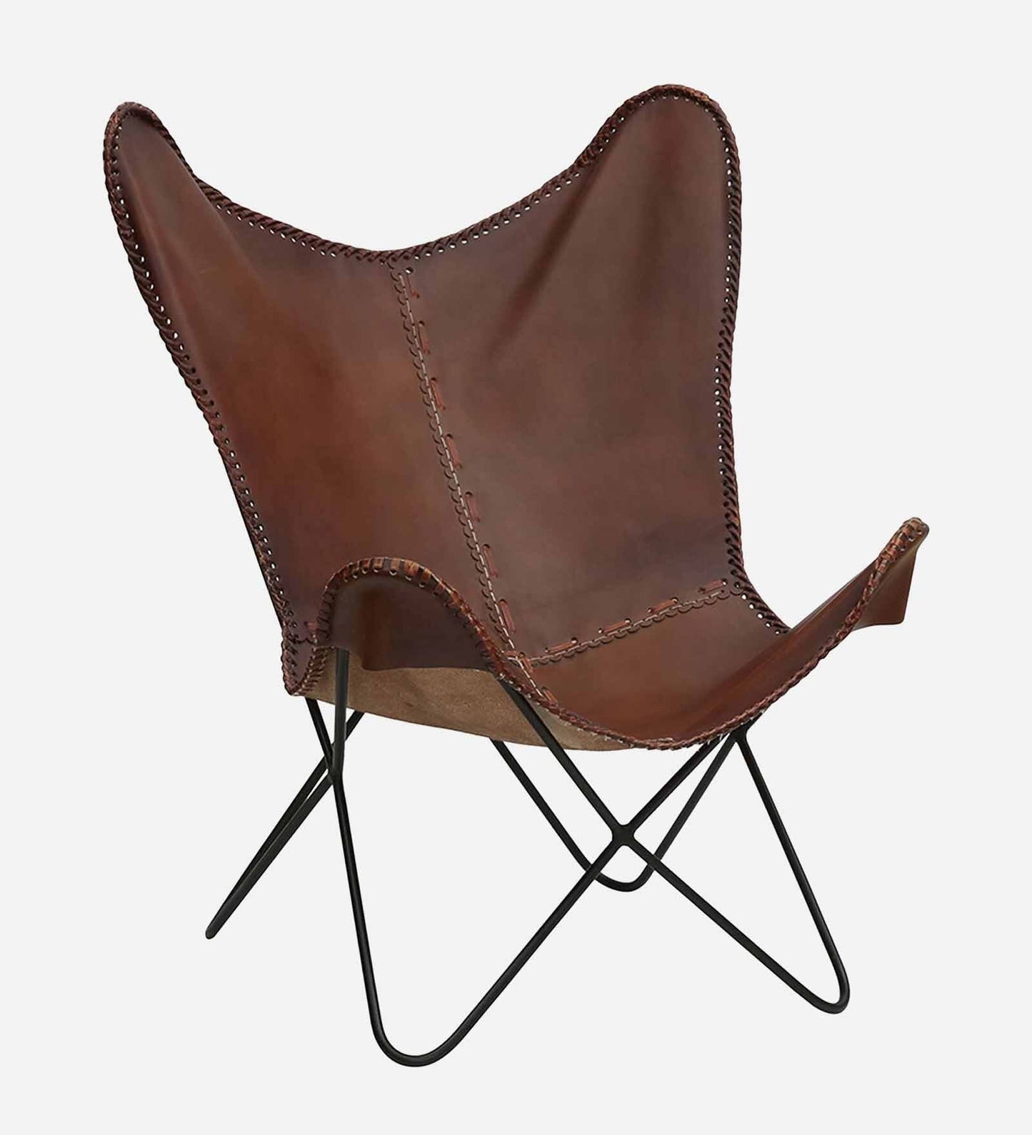 living room leather butterfly chair Leather Full Back Lounge Chair In Natural Finish - Hana Exports