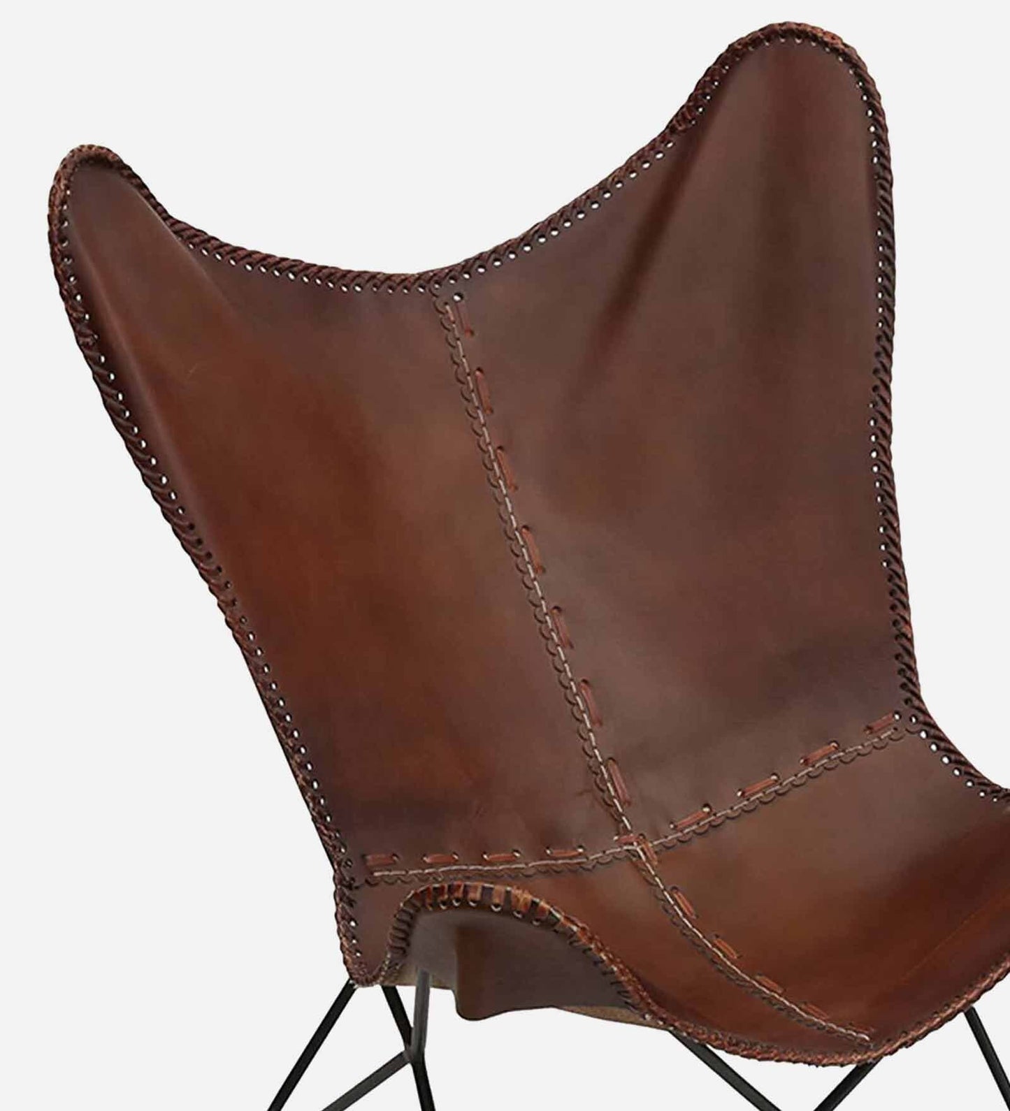 living room leather butterfly chair Leather Full Back Lounge Chair In Natural Finish - Hana Exports