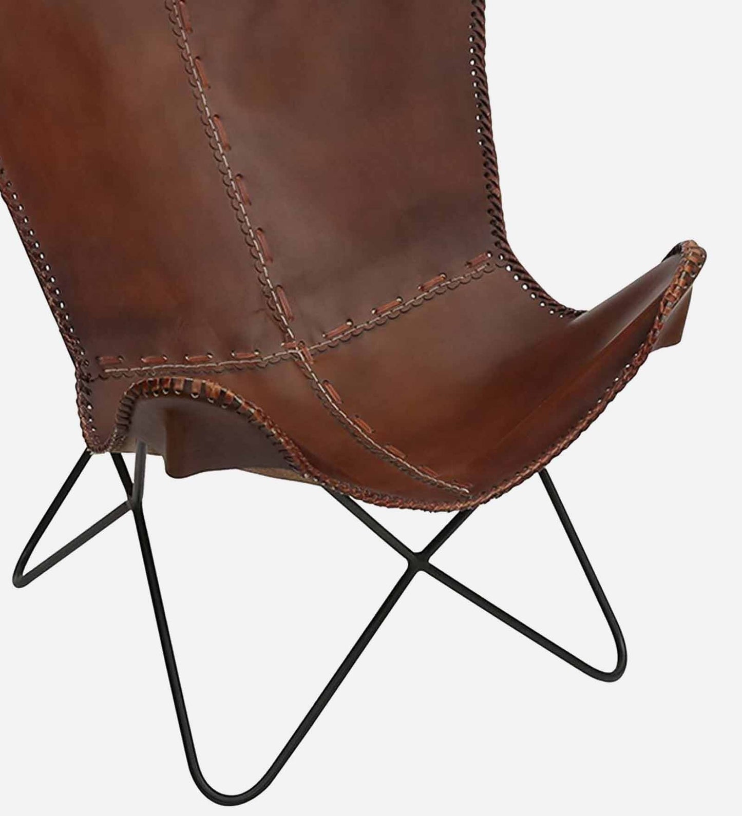 living room leather butterfly chair Leather Full Back Lounge Chair In Natural Finish - Hana Exports