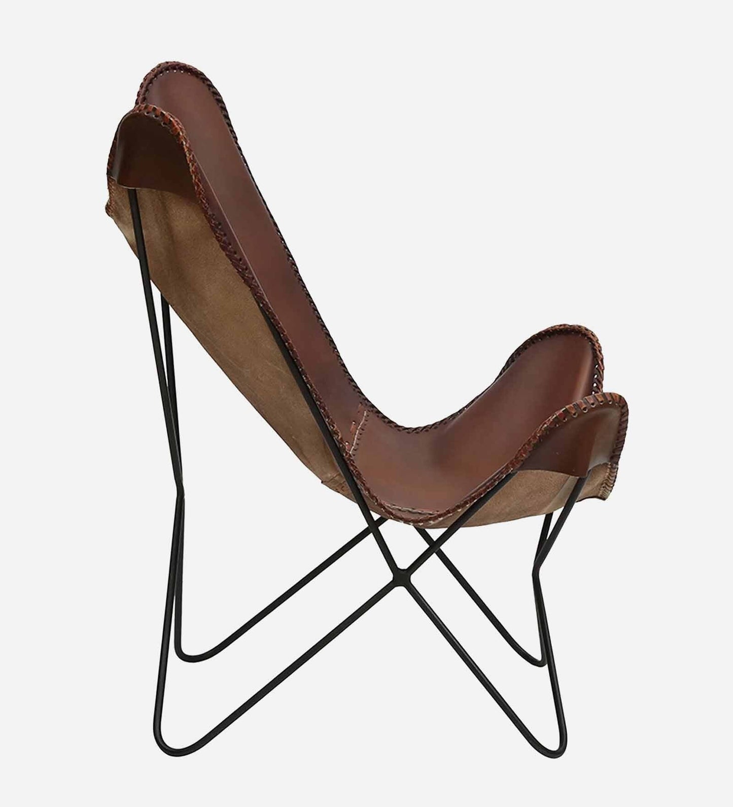 living room leather butterfly chair Leather Full Back Lounge Chair In Natural Finish - Hana Exports