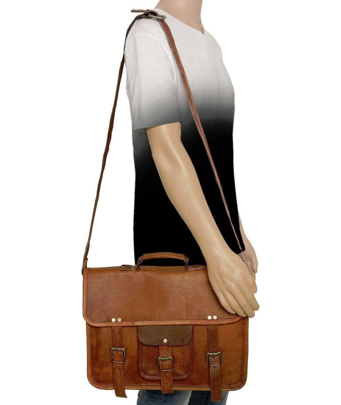 Genuine Brown Leather Crossbody Satchel – Vintage Bag