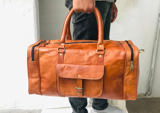 Men's Handmade Leather Travel Duffel Bag (20") - Hana Exports