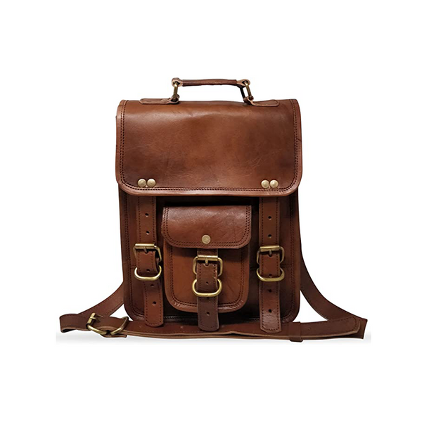 Small Vintage Leather Crossbody Satchel Messenger Bag (11") - Hana Exports