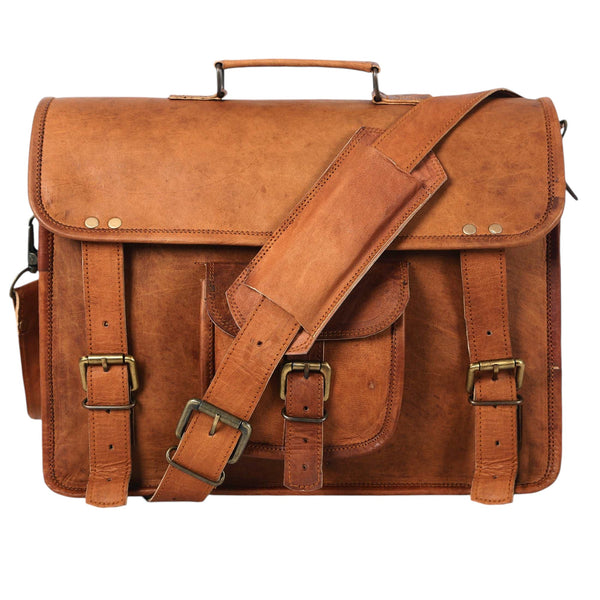 Personalized Leather Briefcase Laptop Messenger Satchel Bag - Hana Exports