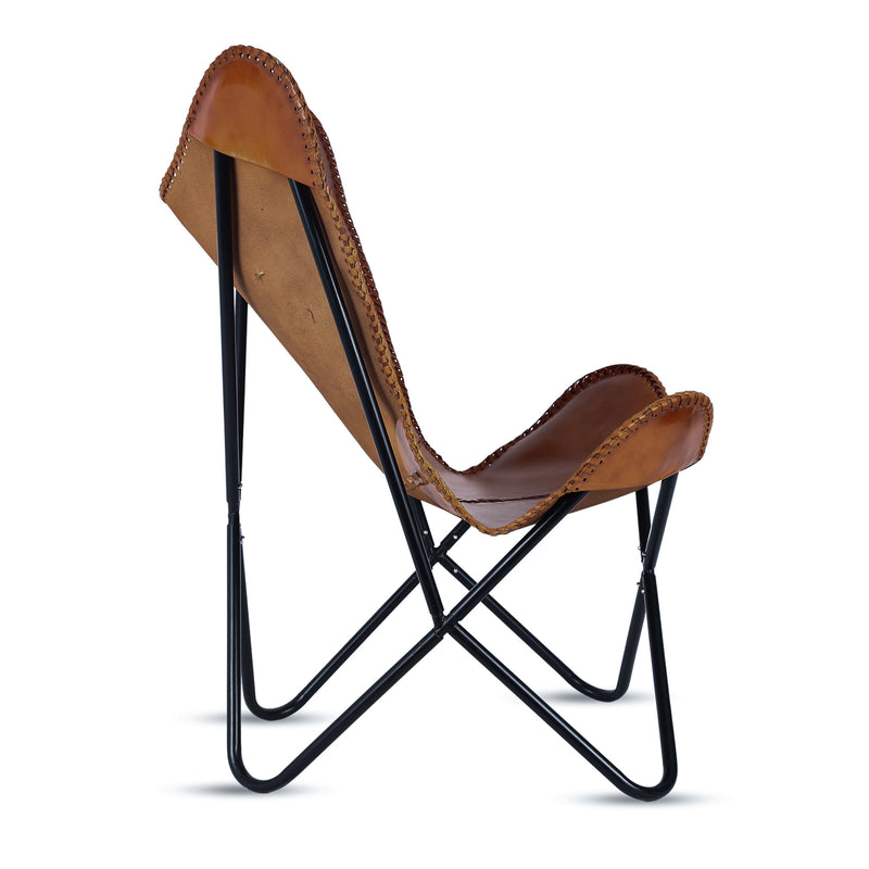 Leather Handmade Butterfly Chair with Folding Chair Stand leather living room chair leather butterfly chair - Hana Exports