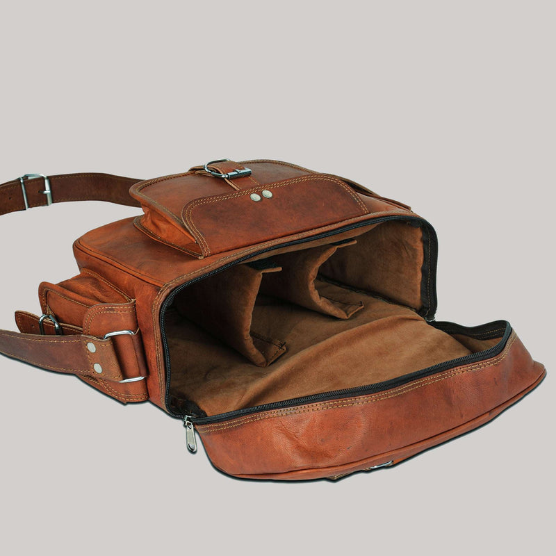 Leather DSLR Camera Bag Handmade Vintage Camera Shoulder Messenger Bag Camera Satchel Leather Camera Bags for Photographers and Men and Women