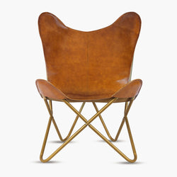 Leather Living Room Chairs- Brown Leather Butterfly Chair-Handmade with Powder Coated Iron Frame