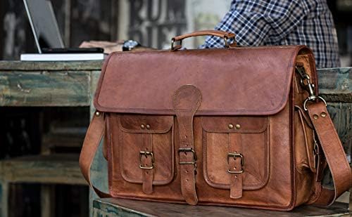 Unisex Handmade Leather Laptop Messenger Bag - Hana Exports